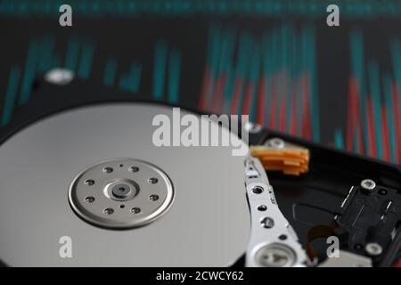 Hard disk is on table at repair service closeup Stock Photo