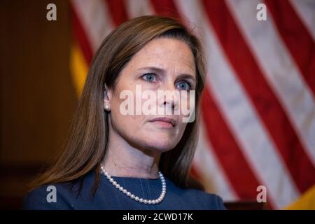 Supreme Court nominee Judge Amy Coney Barrett, on Capitol Hill in Washington, Tuesday, Sept. 29, 2020.Credit: Graeme Jennings/Pool via CNPUnited States Supreme Court nominee Judge Amy Coney Barrett, on Capitol Hill in Washington, Tuesday, September 29, 2020. Credit: Graeme Jennings/Pool via CNP /MediaPunch Stock Photo