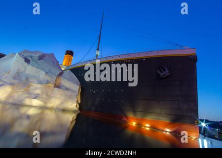 Pigeon Forge, Tennessee, USA - Exterior of the Titanic Museum complete with iceberg on the strip in Smoky Mountain resort town of Tennessee. Stock Photo