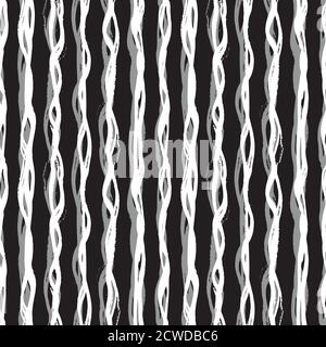 Abstract hand drawn brush pen wavy line pattern. Seamless irregular geometric vector vertical stripe on white background. Appropriate for modern products, packaging, graphic projects, concept design. Stock Vector