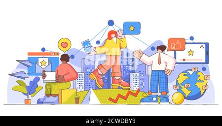 Referral marketing creative quirky big limbs person concept vector illustration. Abstract products promotion. Customers word of mouth engagement and c Stock Vector
