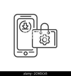 App store mobile application in smartphone black line icon. Pictogram for web page, mobile app, promo. UI UX GUI design element. Editable stroke. Stock Vector