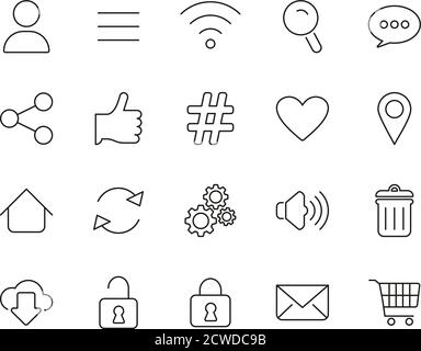 App Menu Icons Thin Line Set Big Stock Vector