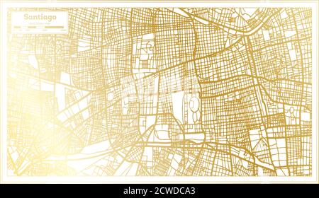 Santiago Chile City Map in Retro Style in Golden Color. Outline Map. Vector Illustration. Stock Vector