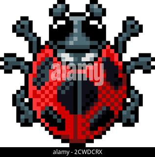 Ladybug Bug Insect Pixel Art Game Cartoon Icon Stock Vector