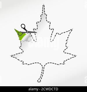 scissors cut sticker autumn leaf Stock Vector