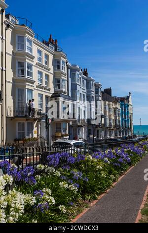 England, East Sussex, Brighton, Kemptown, The New Steine Gardens and Colourful Hotels and Residential Buildings Stock Photo