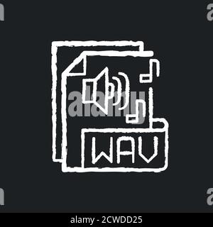 WAV file chalk white icon on black background Stock Vector