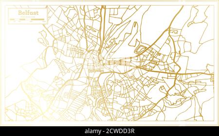 Belfast Ireland City Map in Retro Style in Golden Color. Outline Map. Vector Illustration. Stock Vector