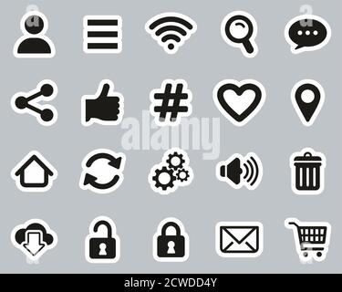 App Menu Icons Black & White Sticker Set Big Stock Vector
