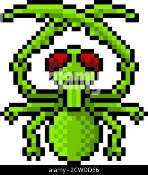 Praying Mantis Bug Insect Pixel Art Game Icon Stock Vector