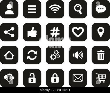 App Menu Icons White On Black Flat Design Set Big Stock Vector