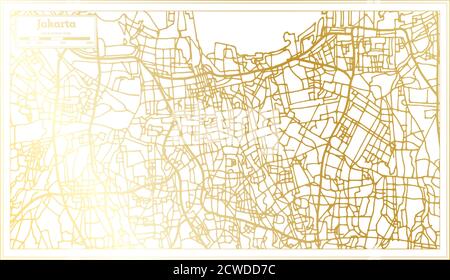 Jakarta Indonesia City Map in Retro Style in Golden Color. Outline Map. Vector Illustration. Stock Vector