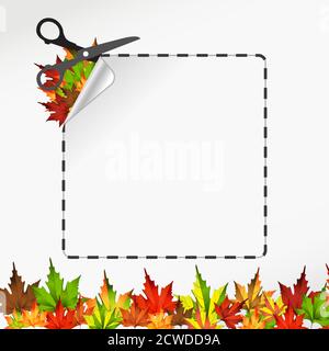 Scissors cut sticker. Autumn leaf Stock Vector