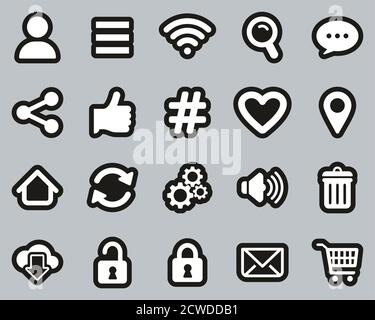 App Menu Icons White On Black Sticker Set Big Stock Vector