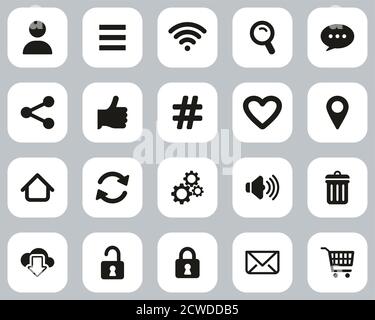 App Menu Icons Black & White Flat Design Set Big Stock Vector