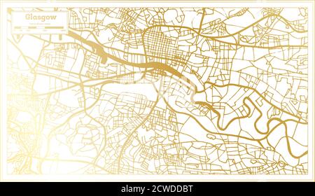 Glasgow Scotland City Map in Retro Style in Golden Color. Outline Map. Vector Illustration. Stock Vector