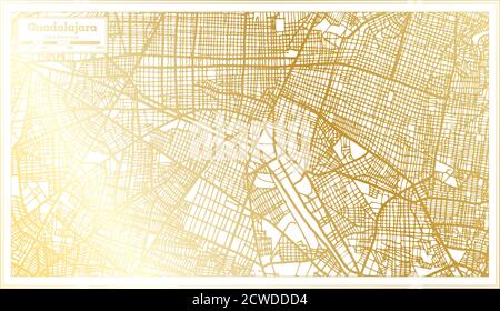 Guadalajara Mexico City Map in Retro Style in Golden Color. Outline Map. Vector Illustration. Stock Vector