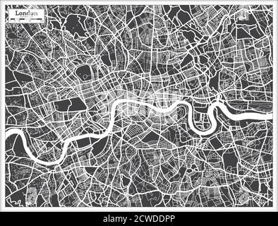 London UK City Map in Black and White Color in Retro Style. Outline Map. Vector Illustration. Stock Vector