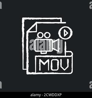 MOV file chalk white icon on black background Stock Vector