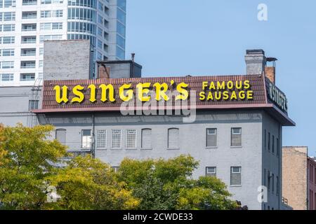 Milwaukee, WI: 23 September 2020:  The Usingers famous sausage building located in downtown Milwaukee Stock Photo