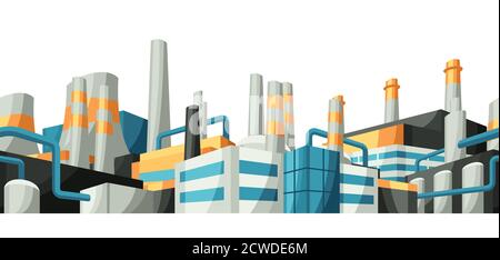 Seamless pattern with factories or industrial buildings. Stock Vector