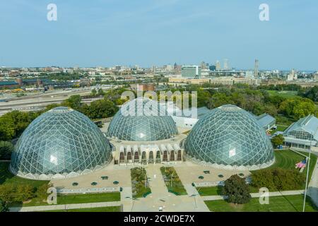 Milwaukee, WI: 23 September 2020:  An aerial image of the Mitchell domes in Milwaukee Wisconsin Stock Photo