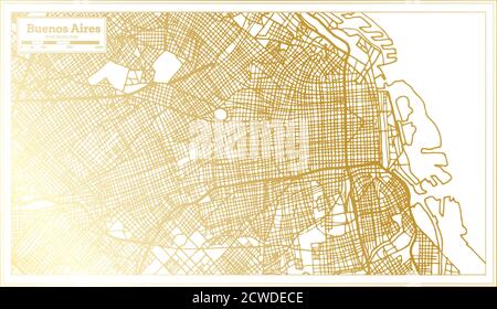 Buenos Aires Argentina City Map in Retro Style in Golden Color. Outline Map. Vector Illustration. Stock Vector