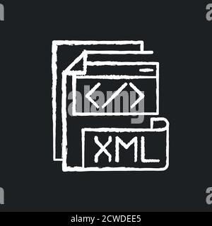 XML file chalk white icon on black background Stock Vector