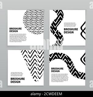 Square layoutbanners. Covers design templates for brochure, flyer, magazine. Black white trendy hand made geometric abstract background Stock Vector