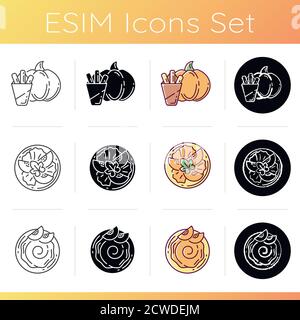 Pumpkin recipes icons set Stock Vector