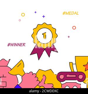 First place medal filled line icon, simple illustration Stock Vector