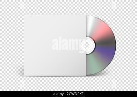 Vector 3d Realistic CD, DVD with Paper Cover Box Closeup Isolated on Transparent Background. Design Template for Mockup. CD Packaging Copy Space Stock Vector