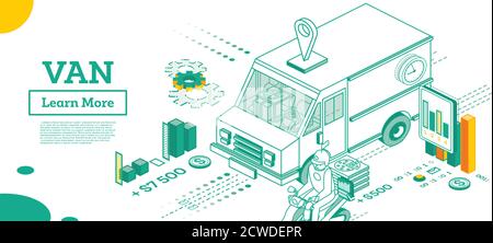 Small Van Car. Isometric Commercial Transport. Vector Illustration. Infographic Element of Logistics System. Car for Carriage of Goods. Scooter. Stock Vector