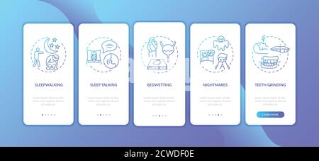 Sleep problems blue gradient onboarding mobile app page screen with concepts Stock Vector