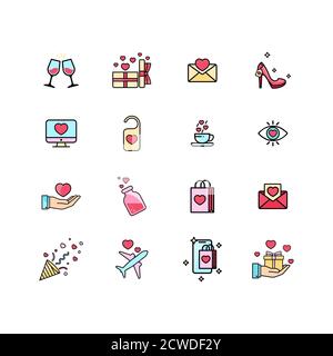 Valentine or wedding day icon set. Love concept. Vector on isolated white background. EPS 10 Stock Vector
