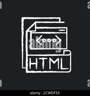 HTML file chalk white icon on black background Stock Vector