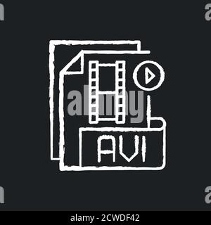 AVI file chalk white icon on black background Stock Vector