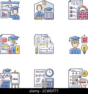 Examination types RGB color icons set Stock Vector