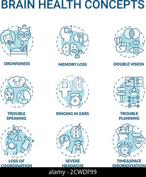 Brain health turquoise concept icons set Stock Vector