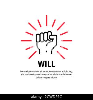 Will concept icon. Hand raised up. Vector on isolated white background. EPS 10 Stock Vector