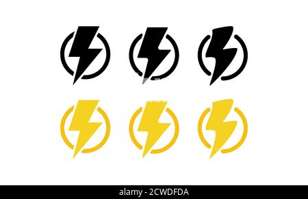 Lightning bolt icon set. Flash. Thunderstorm. Vector on isolated white background. EPS 10 Stock Vector