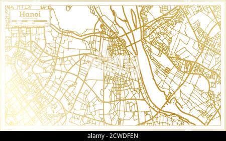 Hanoi Vietnam City Map in Retro Style in Golden Color. Outline Map. Vector Illustration. Stock Vector