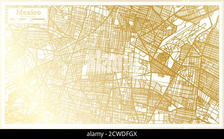 Mexico City Map in Retro Style in Golden Color. Outline Map. Vector Illustration. Stock Vector