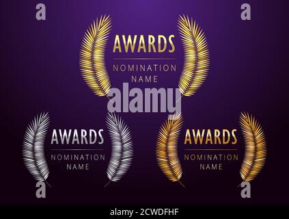 Awards logotype set. Isolated abstract graphic design template. First, second, third place symbol. Metal gradient shining collection. Decorative sign. Stock Vector