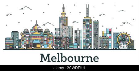 Outline Melbourne Australia City Skyline with Modern and Historic ...