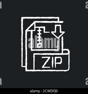 ZIP file chalk white icon on black background Stock Vector