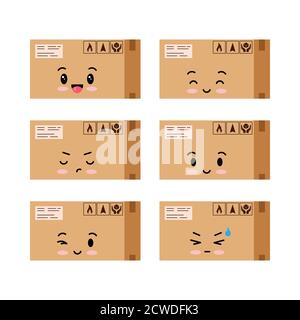 Parcels character icons set isolated on white background. Stock Vector