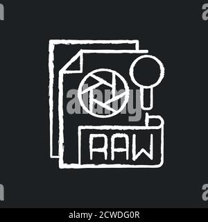 RAW file chalk white icon on black background Stock Vector