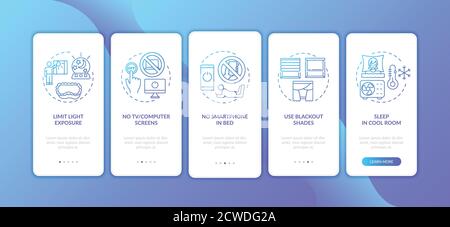 Good sleep recommendation blue gradient onboarding mobile app page screen with concepts Stock Vector